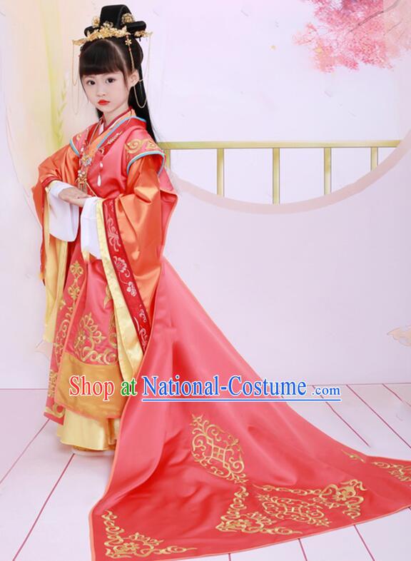 Chinese Han Dynasty Princess Clothing  Ancient Empress Garment Costume Court Trailing Red Dress