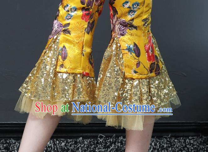 Girls Modern Fancywork Garment Costume Stage Show Clothing Children Fashion Catwalks Golden Suit