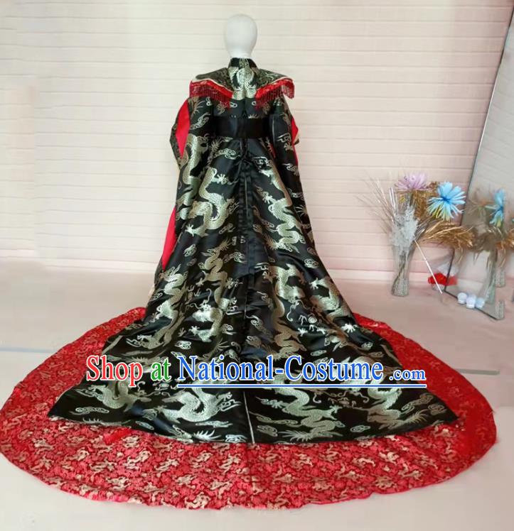 Chinese Children Fashion Catwalks Black Dress Girls Modern Fancywork Garment Costume Stage Show Oriental Beauty Clothing