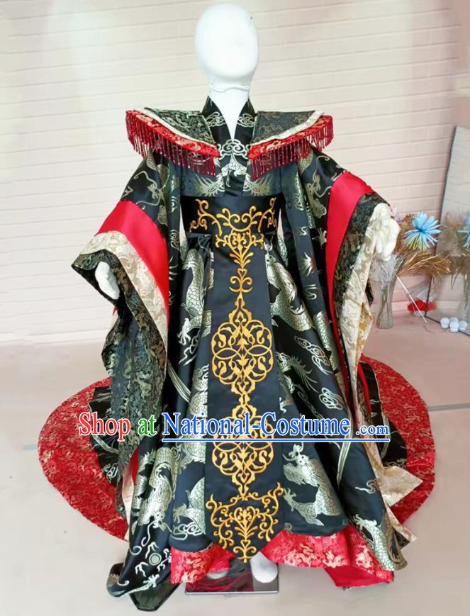 Chinese Children Fashion Catwalks Black Dress Girls Modern Fancywork Garment Costume Stage Show Oriental Beauty Clothing