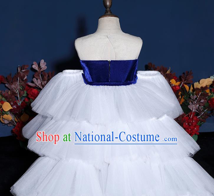 Girls Modern Fancywork Garment Costume Modern Show Clothing Children Fashion Catwalks Royal Blue Velvet Dress