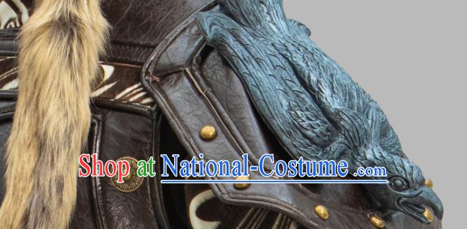 Chinese Traditional Mongolian Leather Armor and Helmet Ancient General Clothing Yuan Dynasty Warrior Garment Costumes