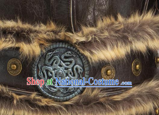 Chinese Traditional Mongolian Leather Armor and Helmet Ancient General Clothing Yuan Dynasty Warrior Garment Costumes