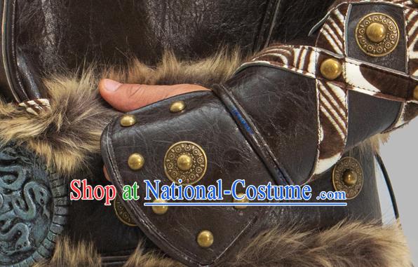 Chinese Traditional Mongolian Leather Armor and Helmet Ancient General Clothing Yuan Dynasty Warrior Garment Costumes