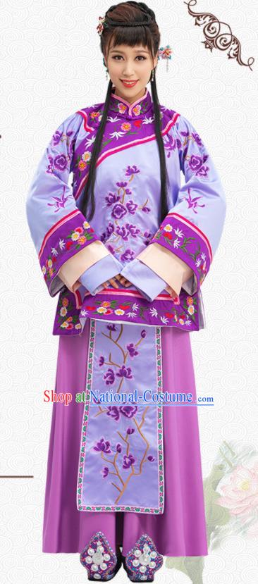 Chinese Traditional Xiuhe Purple Dress Ancient Young Mistress Clothing Late Qing Dynasty Garment Costumes