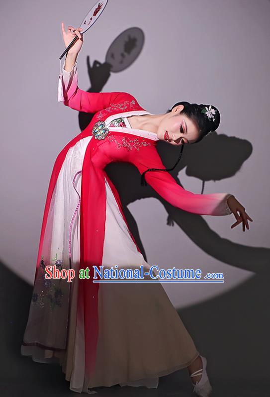 Chinese Dancing Competition Clothing Classical Dance Garment Fan Dance Red Dress