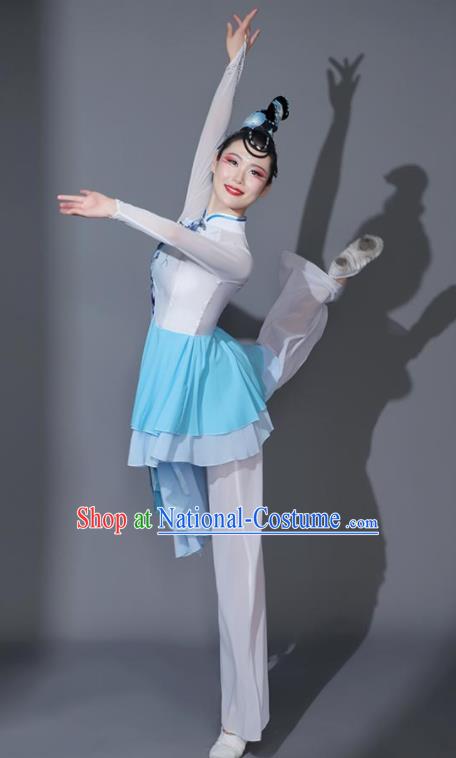 Chinese Classical Dance Garment Umbrella Dance Costumes Fan Dance Blue Dress Dancing Competition Clothing