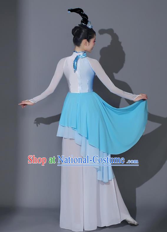 Chinese Classical Dance Garment Umbrella Dance Costumes Fan Dance Blue Dress Dancing Competition Clothing