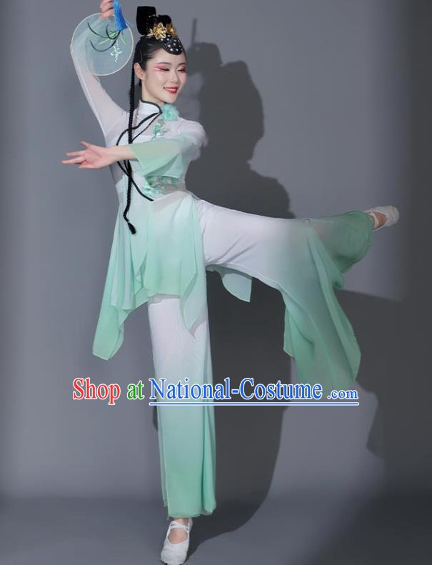 Chinese Dancing Competition Clothing Folk Dance Garment Yangko Dance Costumes Fan Dance Green Outfit