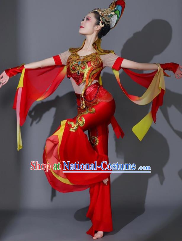 Chinese Flying Fairy Dance Red Outfit Women Group Dance Clothing Classical Dance Garment Beauty Dance Costumes