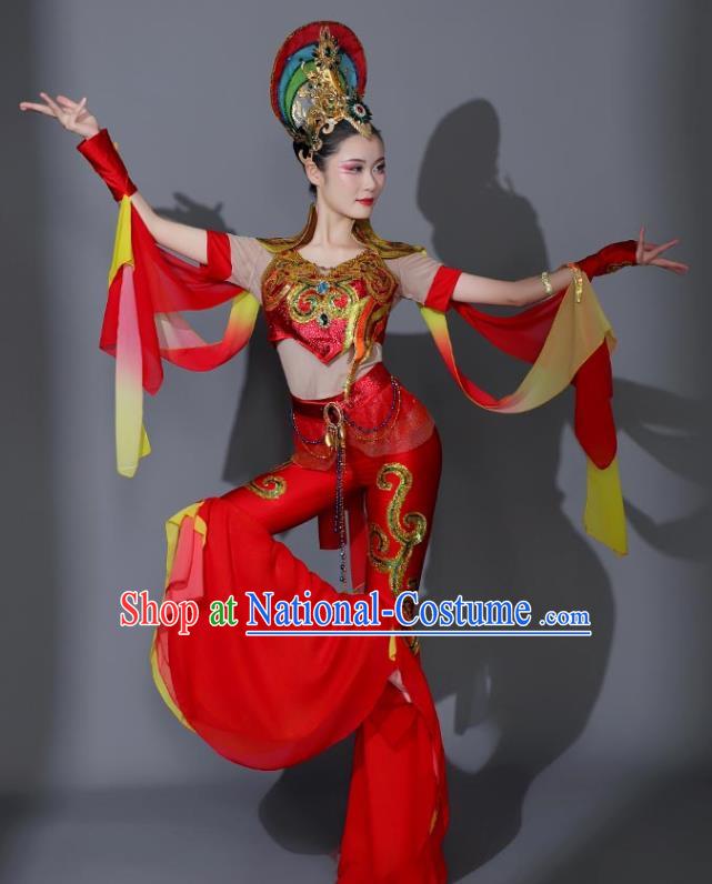 Chinese Flying Fairy Dance Red Outfit Women Group Dance Clothing Classical Dance Garment Beauty Dance Costumes