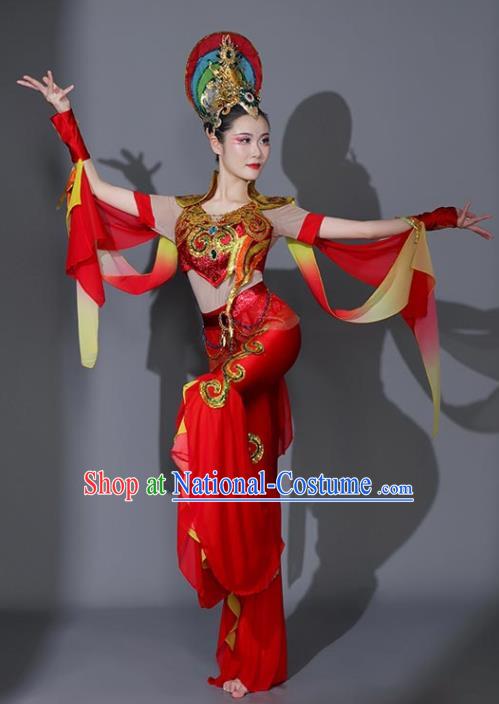 Chinese Flying Fairy Dance Red Outfit Women Group Dance Clothing Classical Dance Garment Beauty Dance Costumes