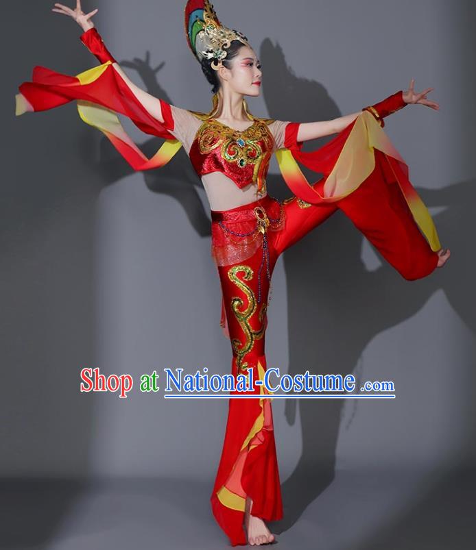 Chinese Flying Fairy Dance Red Outfit Women Group Dance Clothing Classical Dance Garment Beauty Dance Costumes