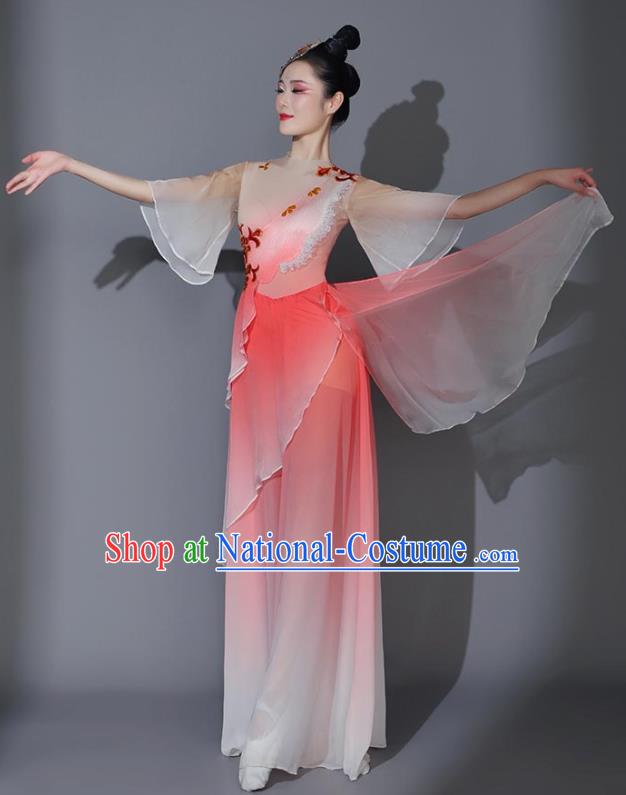 Chinese Beauty Dance Costumes Fan Dance Pink Outfit Women Group Dance Clothing Classical Dance Garment