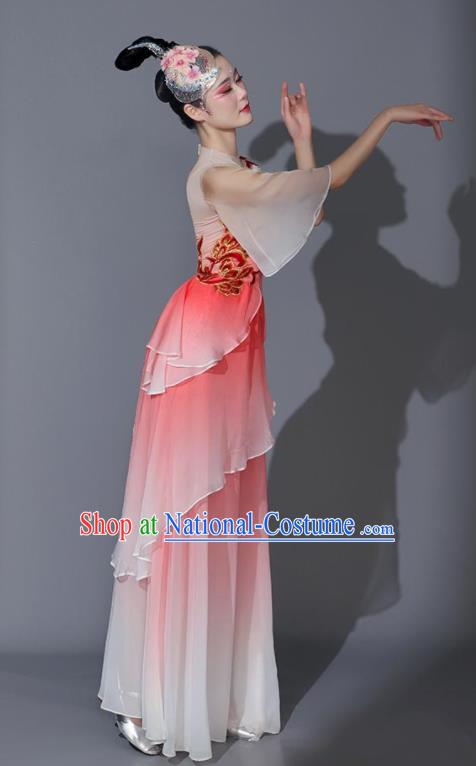 Chinese Beauty Dance Costumes Fan Dance Pink Outfit Women Group Dance Clothing Classical Dance Garment