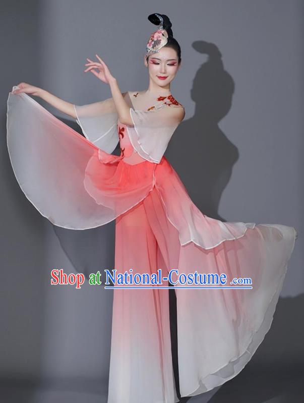 Chinese Beauty Dance Costumes Fan Dance Pink Outfit Women Group Dance Clothing Classical Dance Garment