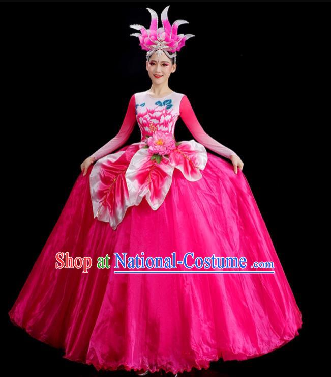 Chinese Stage Performance Costume Opening Dance Pink Dress Women Group Dance Outfit Flower Dance Clothing