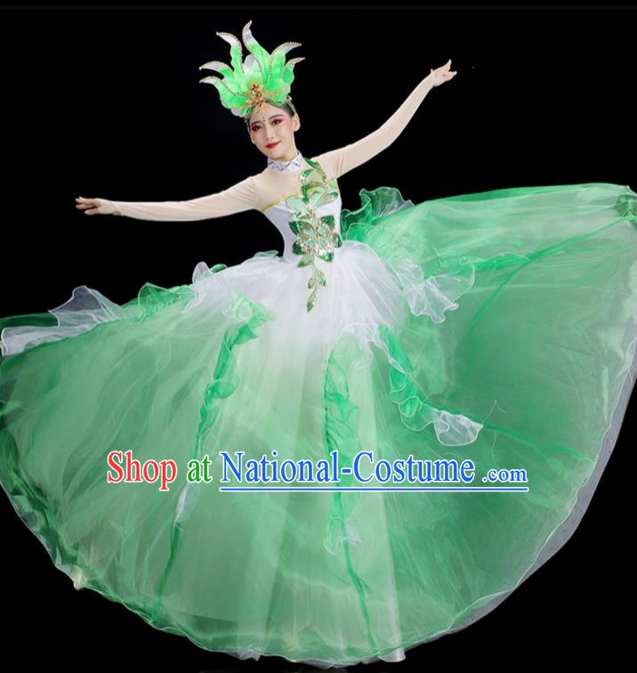 Chinese Modern Dance Clothing Stage Performance Costume Opening Dance Green Dress Women Group Dance Outfit