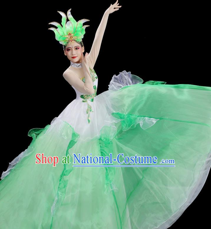 Chinese Modern Dance Clothing Stage Performance Costume Opening Dance Green Dress Women Group Dance Outfit