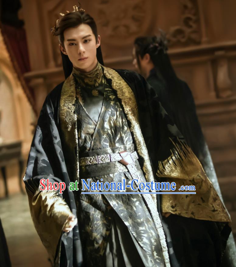 Chinese Love Between Fairy and Devil Dong Fang Qing Cang Garment Costumes Ancient King Black Clothing