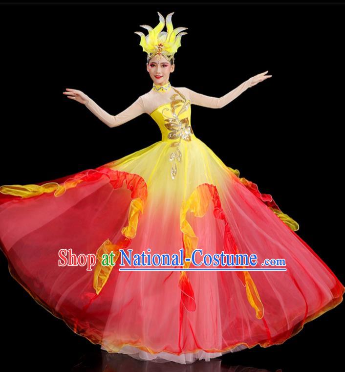 Chinese Women Group Dance Outfit Modern Dance Clothing Stage Performance Costume Opening Dance Bubble Dress