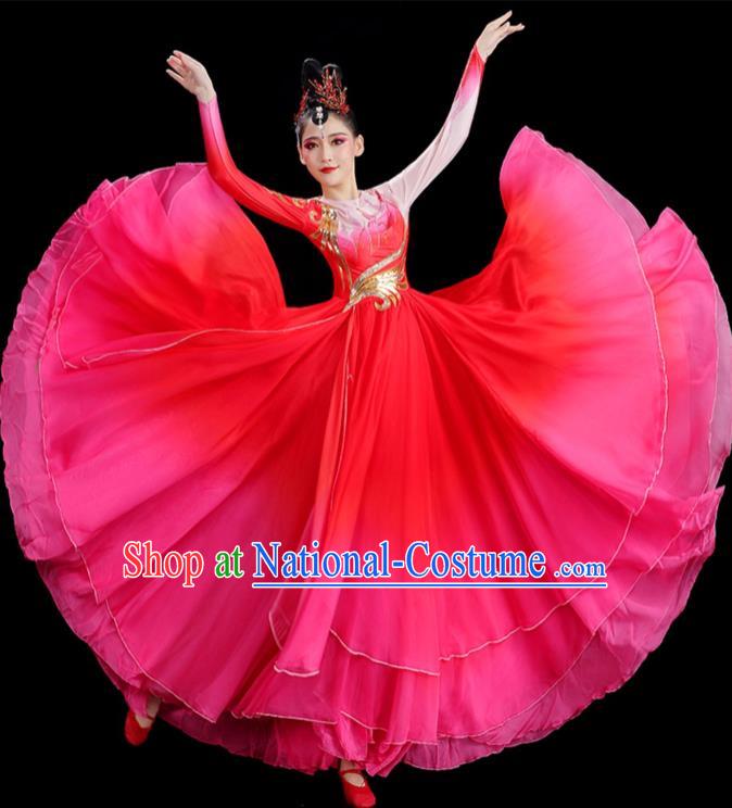 Chinese Opening Dance Magenta Dress Women Group Dance Garment Modern Dance Clothing Stage Performance Costume