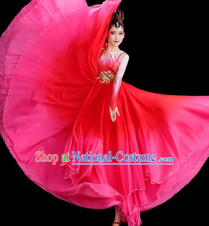 Chinese Opening Dance Magenta Dress Women Group Dance Garment Modern Dance Clothing Stage Performance Costume