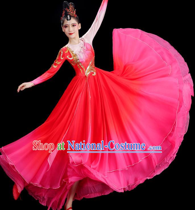 Chinese Opening Dance Magenta Dress Women Group Dance Garment Modern Dance Clothing Stage Performance Costume