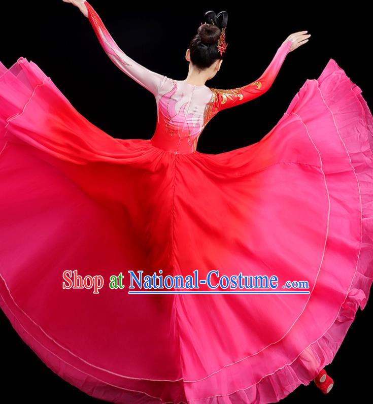 Chinese Opening Dance Magenta Dress Women Group Dance Garment Modern Dance Clothing Stage Performance Costume