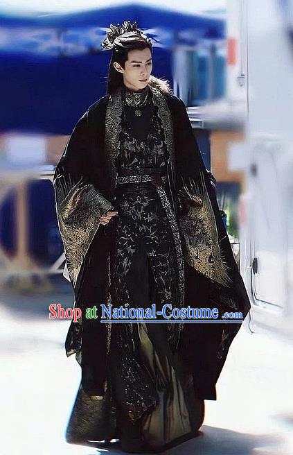 Love Between Fairy and Devil Chinese Ancient Demon Lord Black Garment Costumes Swordsman Dongfang Qing Cang Clothing