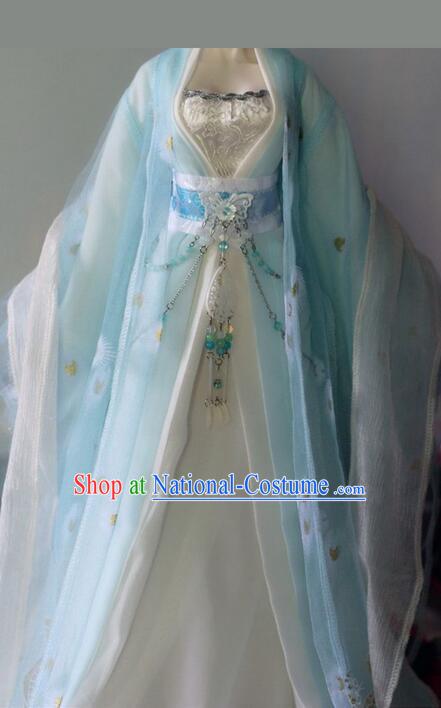 Chinese Ancient Fairy Clothing Beauty Dance Costumes Tang Dynasty Princess Blue Hanfu Dress