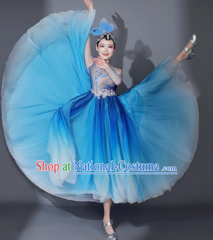 Chinese Modern Dance Garment Opening Dance Blue Veil Dress Classical Dance Clothing Stage Performance Costume