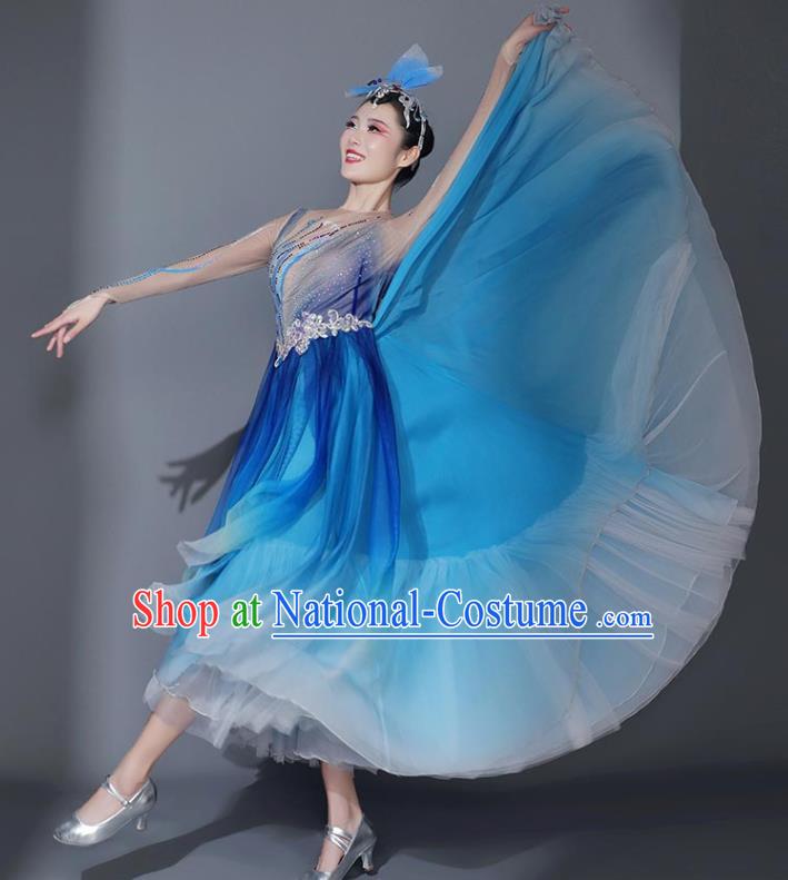 Chinese Modern Dance Garment Opening Dance Blue Veil Dress Classical Dance Clothing Stage Performance Costume