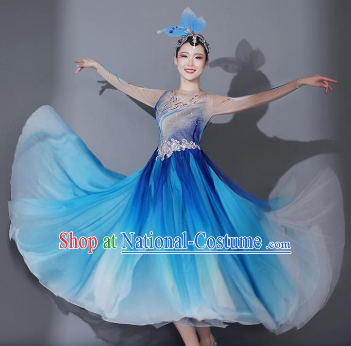 Chinese Modern Dance Garment Opening Dance Blue Veil Dress Classical Dance Clothing Stage Performance Costume