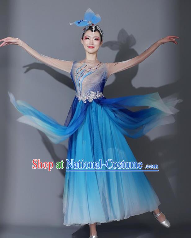 Chinese Modern Dance Garment Opening Dance Blue Veil Dress Classical Dance Clothing Stage Performance Costume