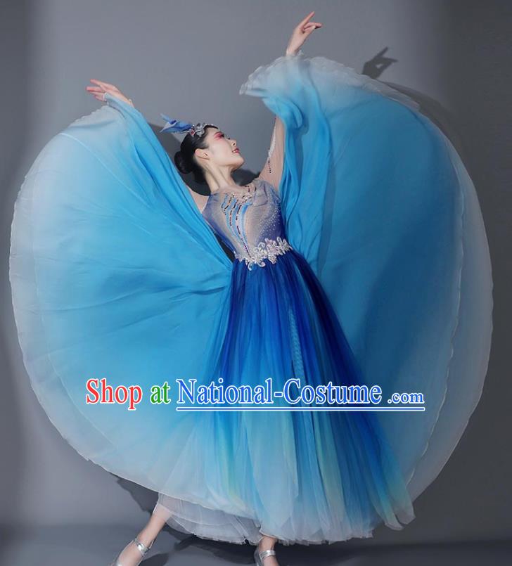 Chinese Modern Dance Garment Opening Dance Blue Veil Dress Classical Dance Clothing Stage Performance Costume