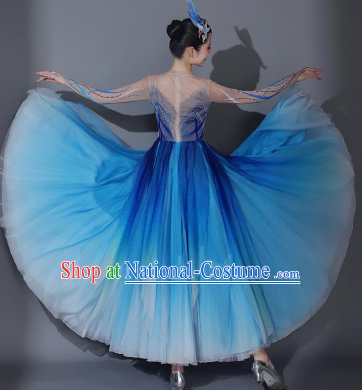 Chinese Modern Dance Garment Opening Dance Blue Veil Dress Classical Dance Clothing Stage Performance Costume