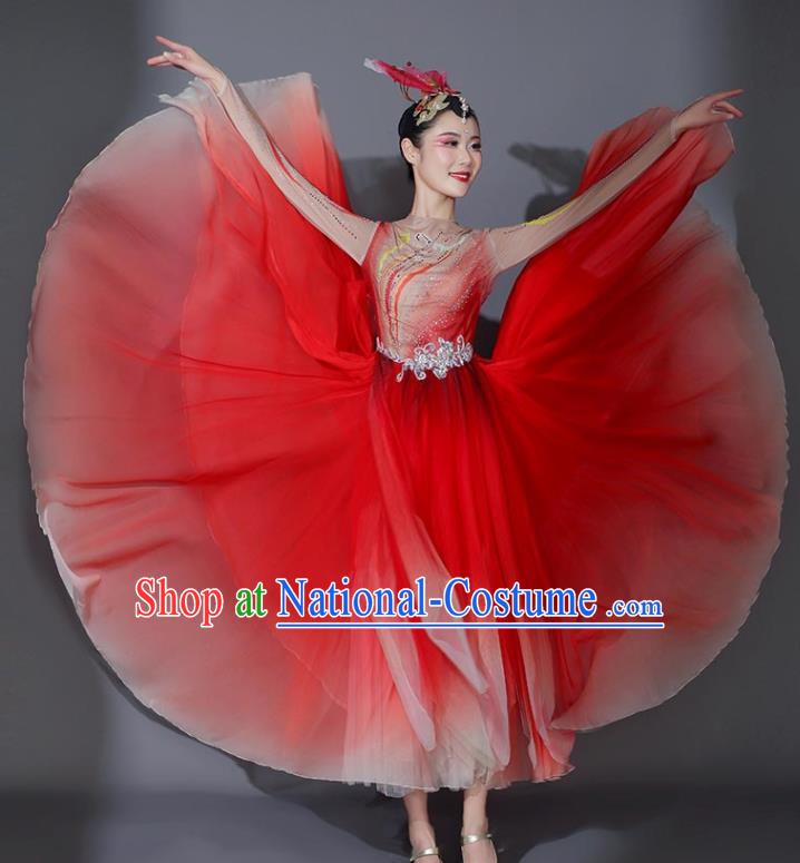 Chinese Stage Performance Costume Modern Dance Garment Opening Dance Red Veil Dress Classical Dance Clothing