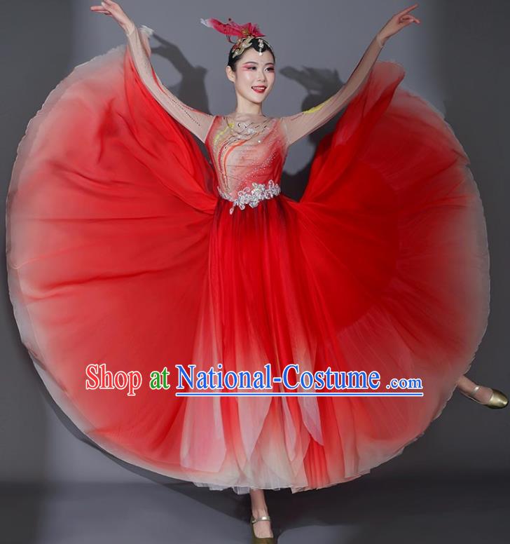 Chinese Stage Performance Costume Modern Dance Garment Opening Dance Red Veil Dress Classical Dance Clothing