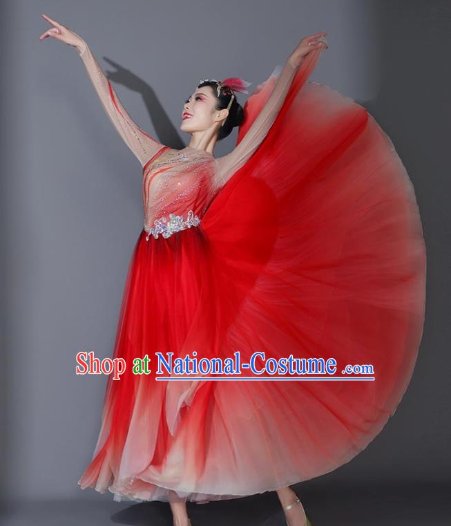 Chinese Stage Performance Costume Modern Dance Garment Opening Dance Red Veil Dress Classical Dance Clothing