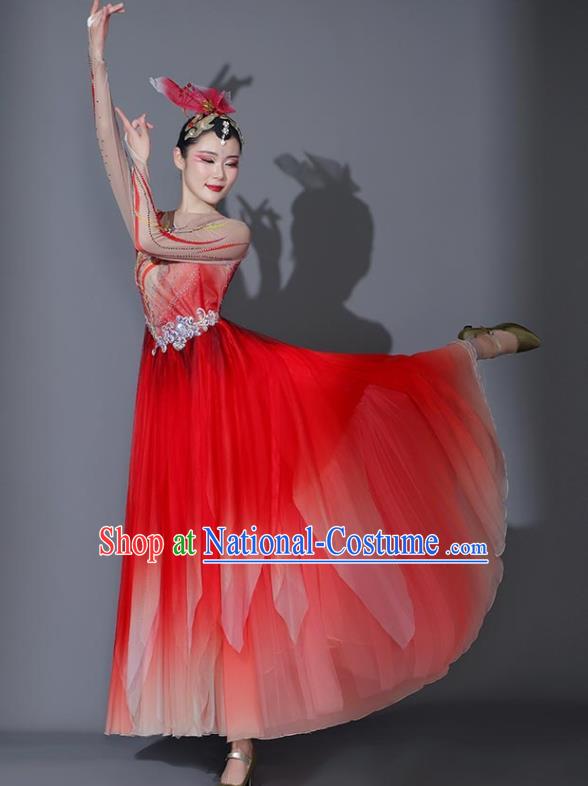 Chinese Stage Performance Costume Modern Dance Garment Opening Dance Red Veil Dress Classical Dance Clothing