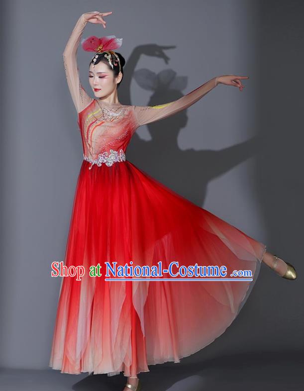 Chinese Stage Performance Costume Modern Dance Garment Opening Dance Red Veil Dress Classical Dance Clothing