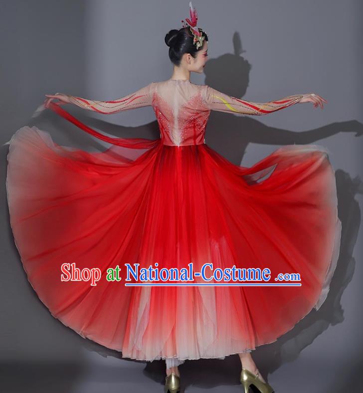 Chinese Stage Performance Costume Modern Dance Garment Opening Dance Red Veil Dress Classical Dance Clothing