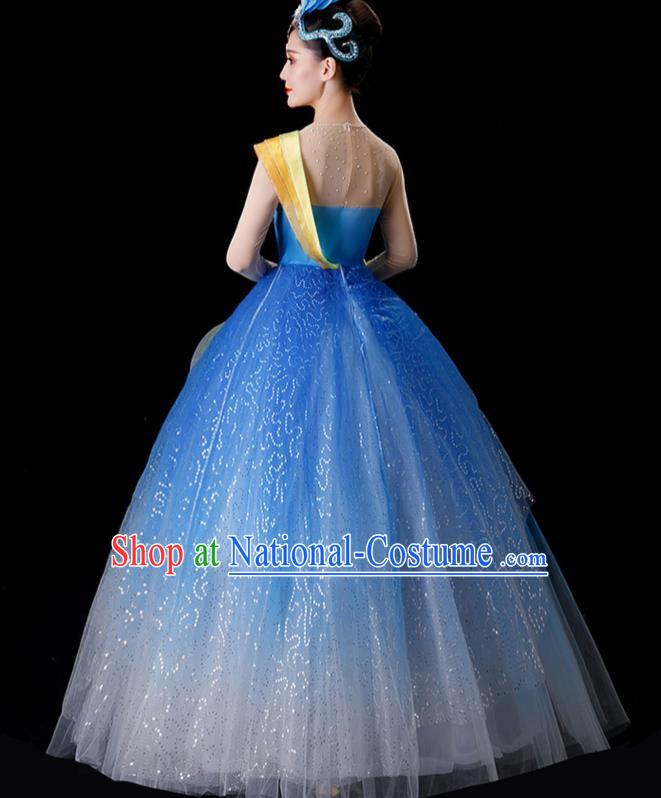 Top Modern Dance Blue Dress Women Group Dance Costume Stage Performance Fashion Opening Dance Clothing