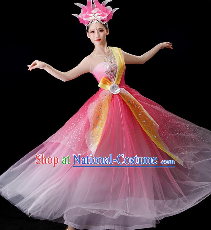 Top Opening Dance Clothing Modern Dance Pink Dress Women Group Dance Costume Stage Performance Fashion