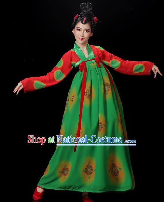 Chinese Tang Dynasty Court Dance Costume Stage Performance Garments Classical Dance Clothing Woman Group Dance Green Dress