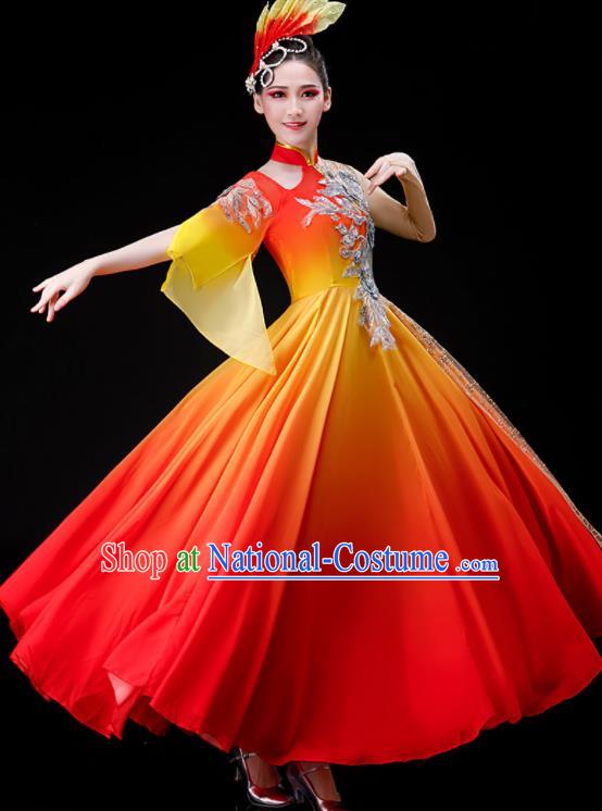 Top Women Group Dance Costume Stage Performance Fashion Opening Dance Clothing Modern Dance Red Dress