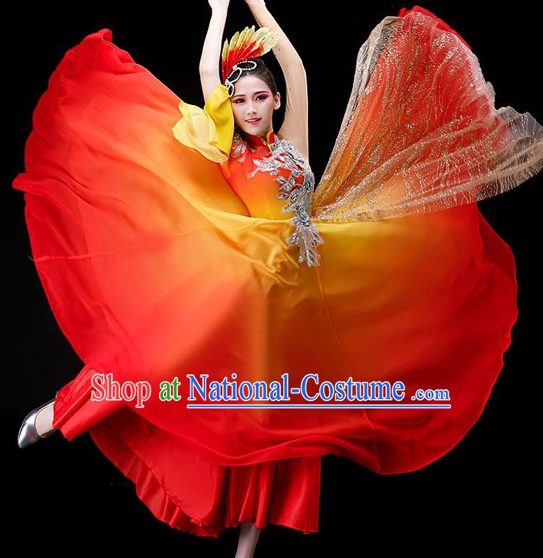 Top Women Group Dance Costume Stage Performance Fashion Opening Dance Clothing Modern Dance Red Dress