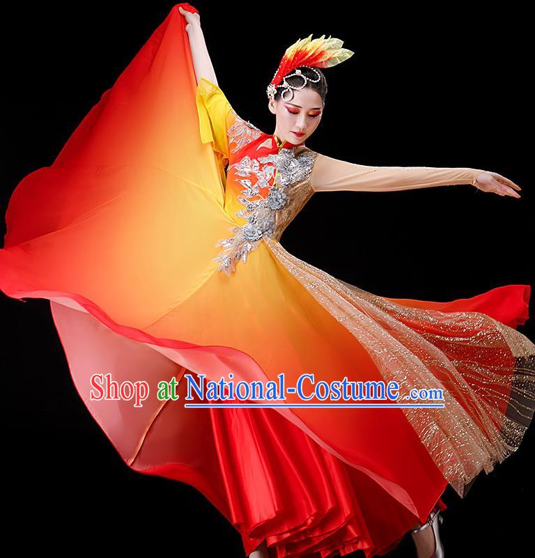 Top Women Group Dance Costume Stage Performance Fashion Opening Dance Clothing Modern Dance Red Dress