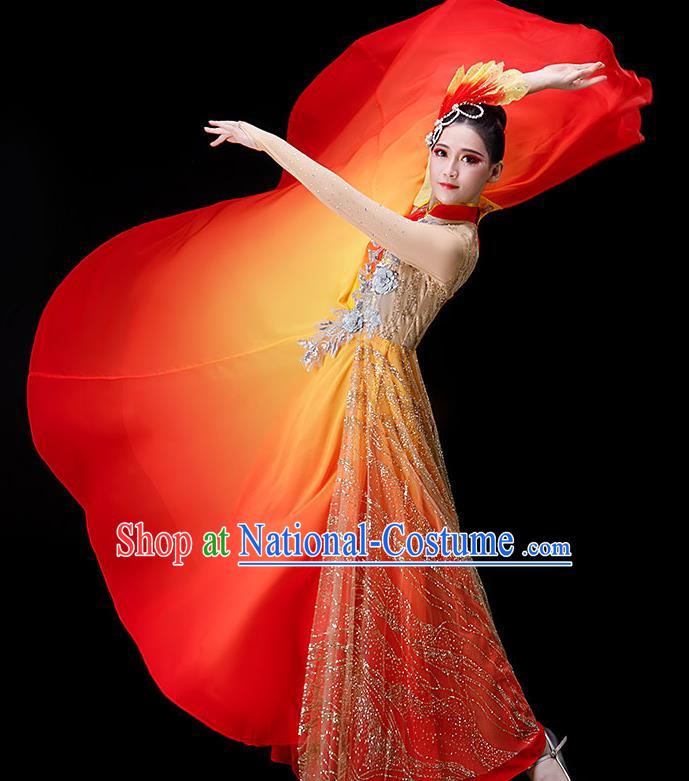 Top Women Group Dance Costume Stage Performance Fashion Opening Dance Clothing Modern Dance Red Dress